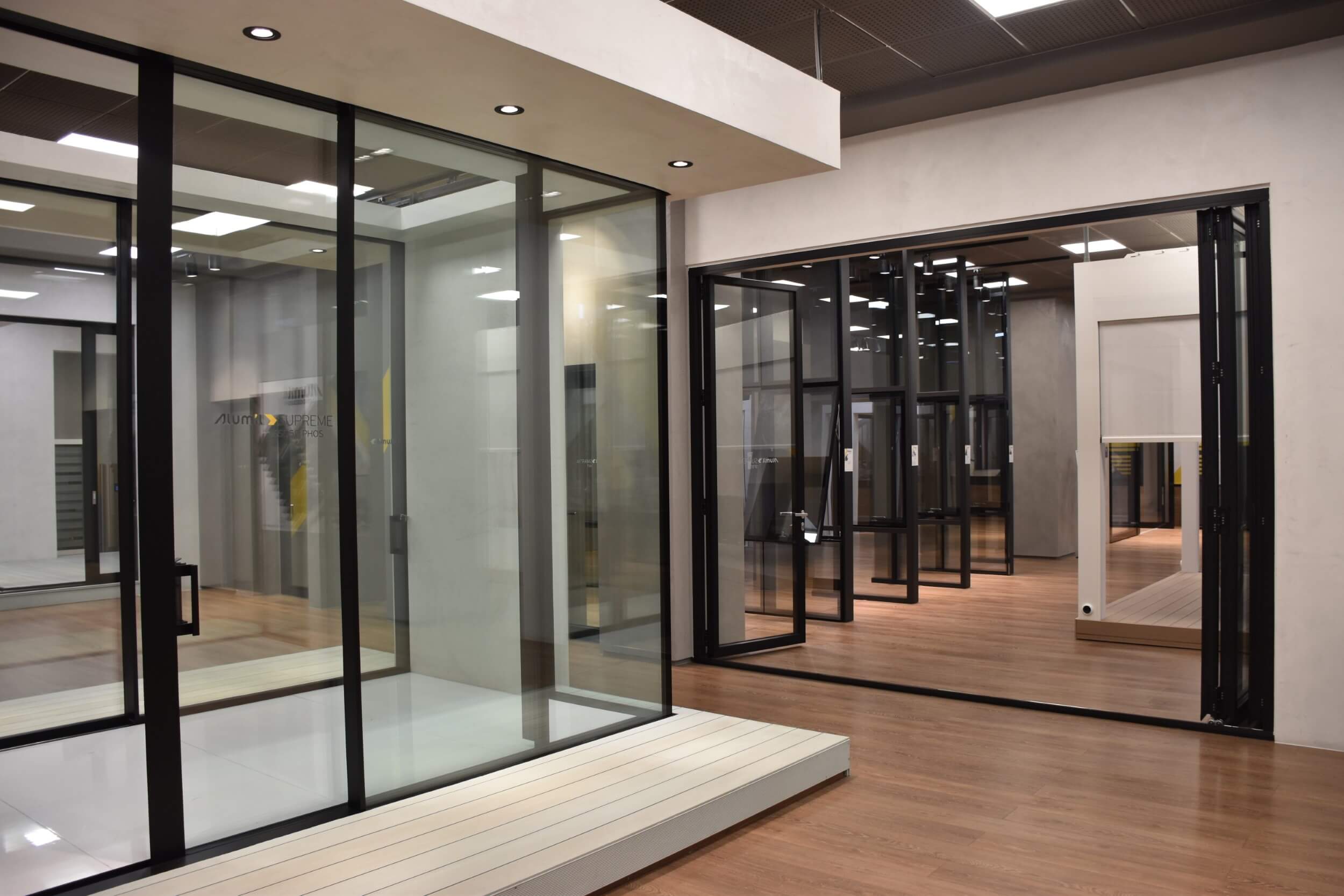 aluminium sliding and hinged frames in ALUMIL showroom
