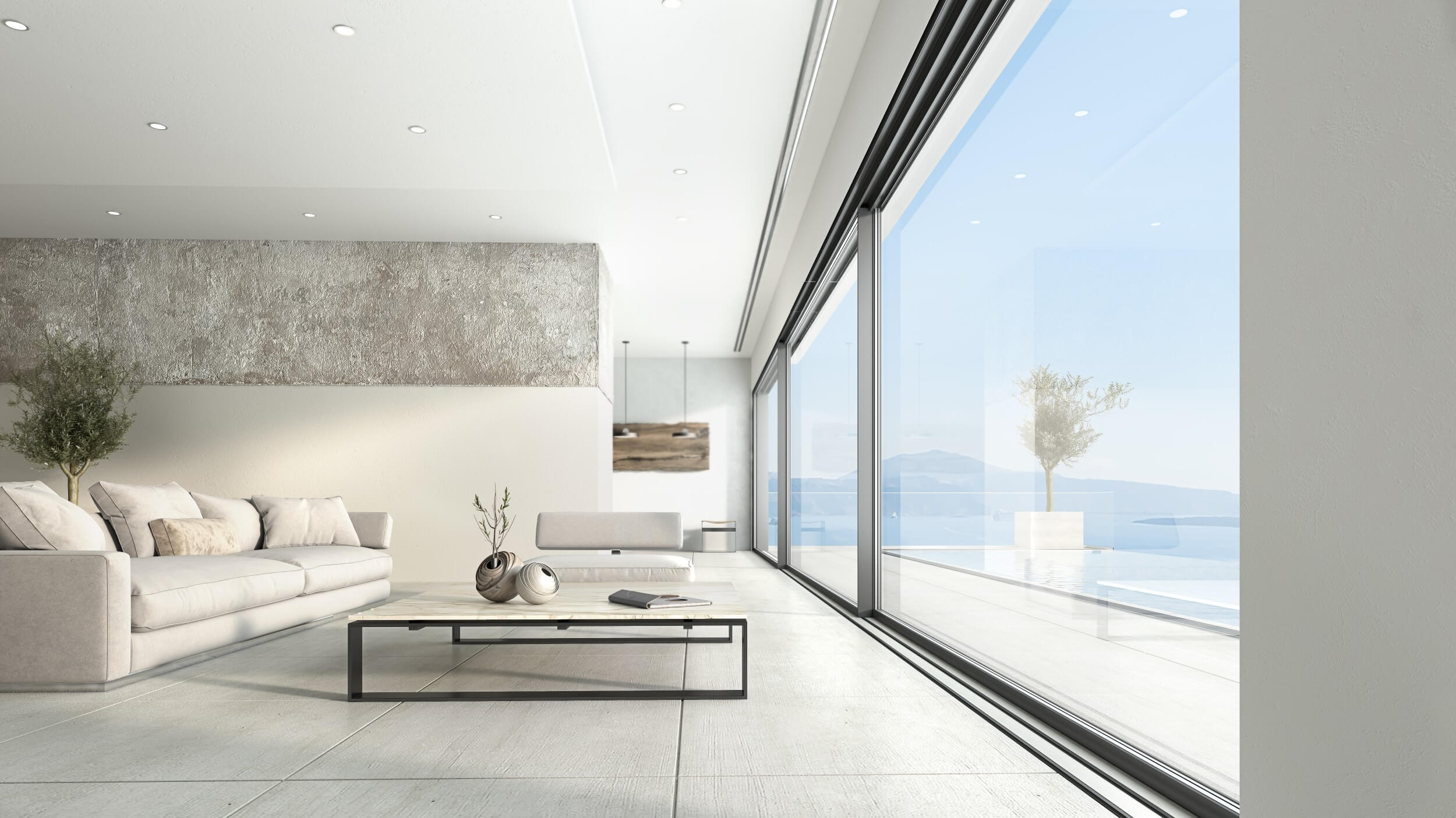 Minimal living room with sliding aluminium frames