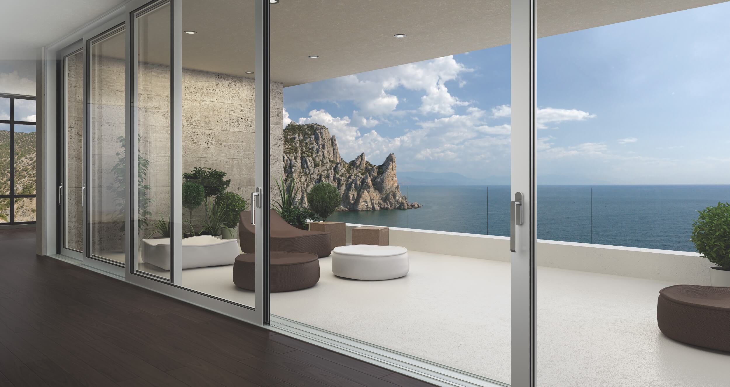 Sliding aluminium frames in a modern house