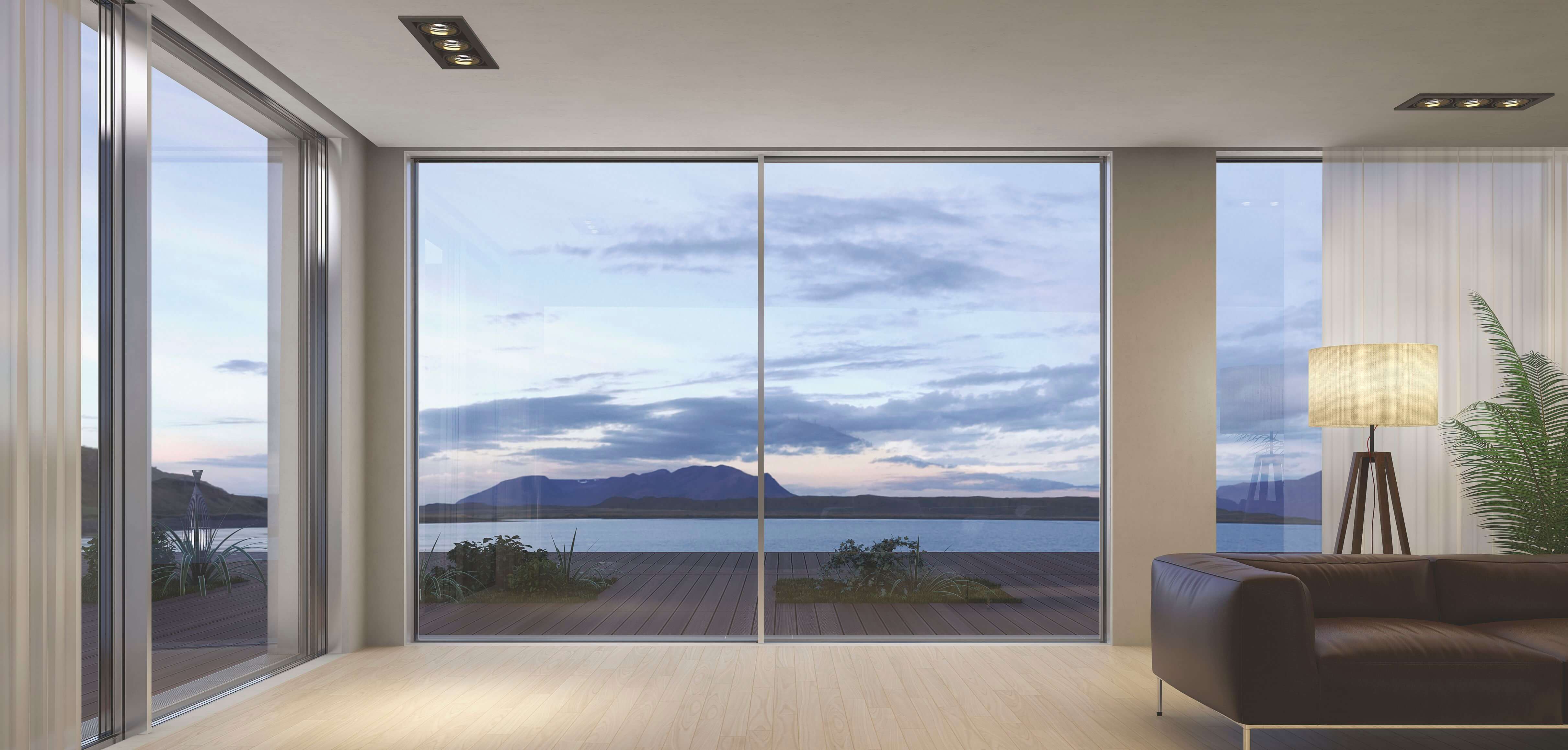 Living room with a view and sliding aluminium frames