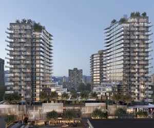 The lot has a ground floor and two towers