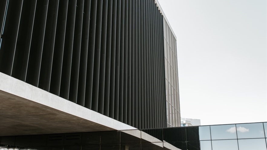 Close up to the front of the building