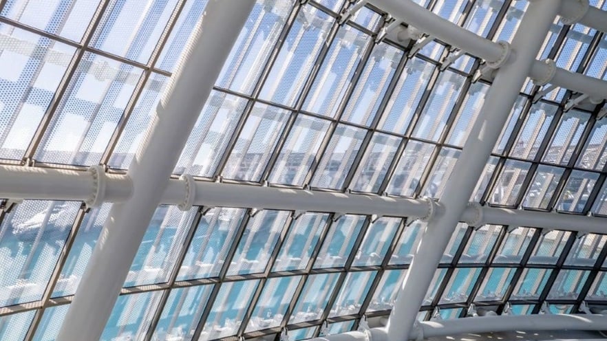 The custom curtain wall provided for the Event Center