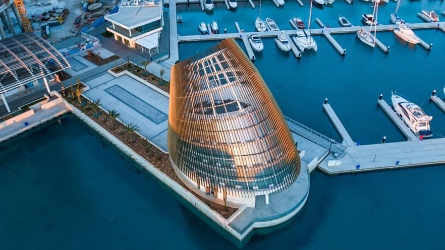 The Event Center stands out with its curtain walls and louvers