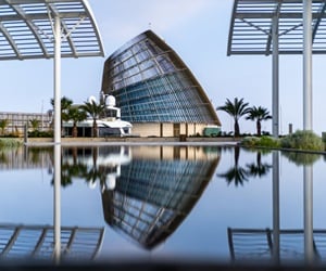 The Event Center's reflection on water