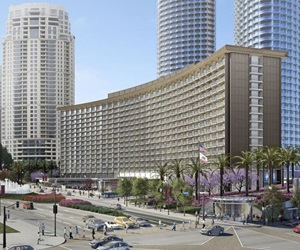 The building and the road passing in front of it