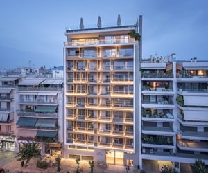 The building front at night