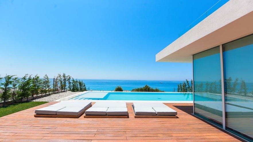 Flat shaped sunbeds by the pool