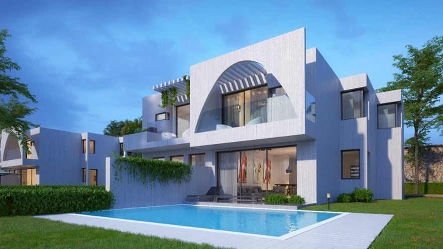 Modern villa at Il Monte Galala with a private pool, spacious terrace and large glass windows