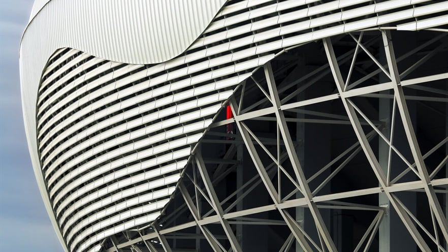 Close up to the metal construction of the stadium