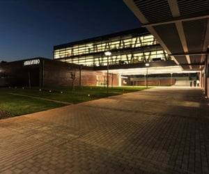 Front of the building by night
