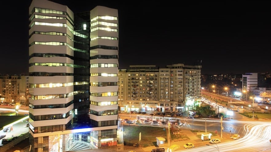 The building and the street at night