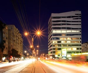 The tower and the streetlights at night