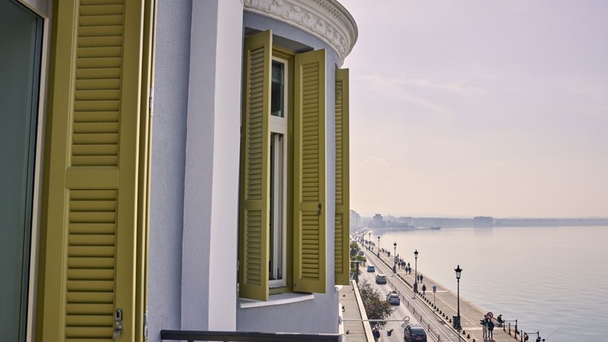 The traditional shutters have been restored to preserve the building's appearance