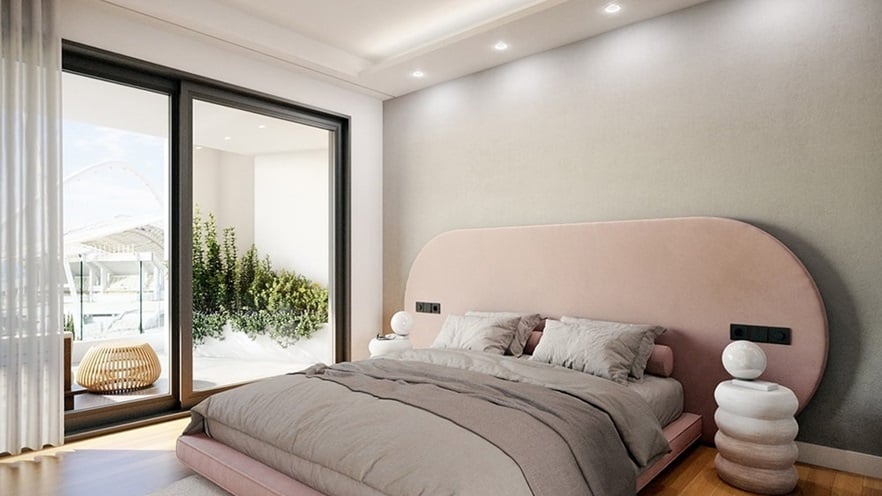 The master bedroom has a large window