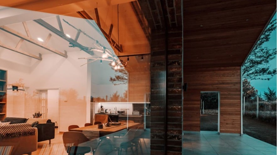The living room seen through the terrace window