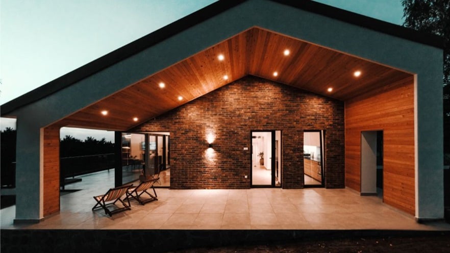 The brick and wood terrace under the roof