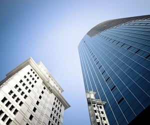 The glass tower from the bottom up