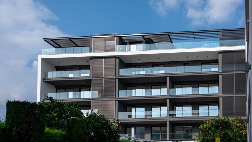 All apartments have large balconies with glass railings