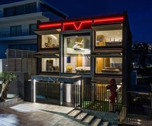 The house with lights on at night