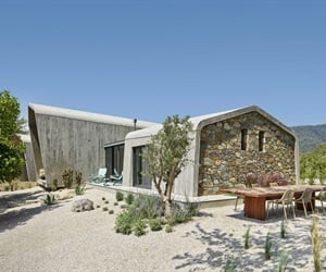 Exterior of the house made with rocks