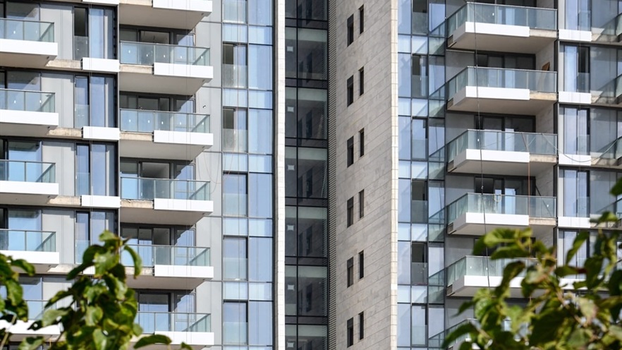 Glass towers with balconies