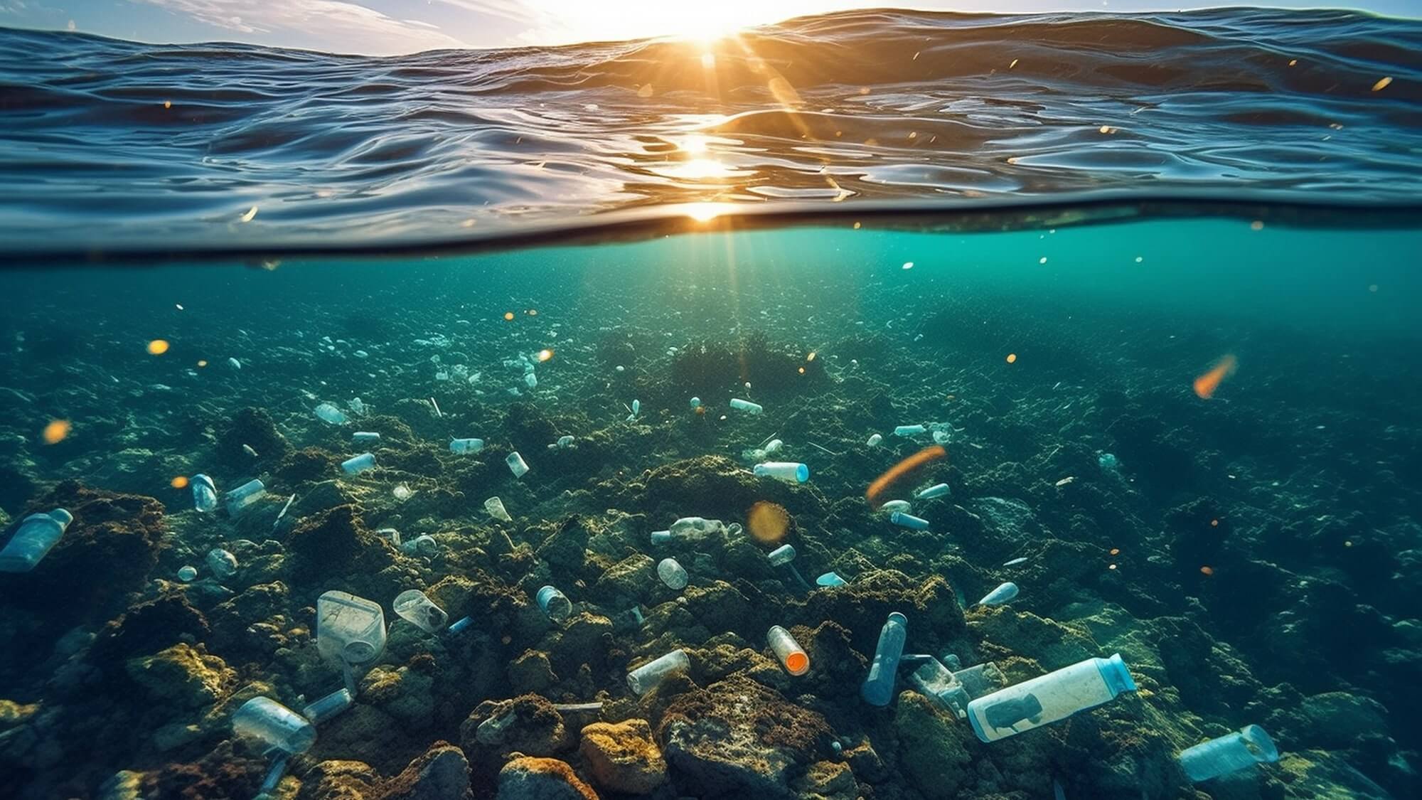 Plastic floating in the ocean