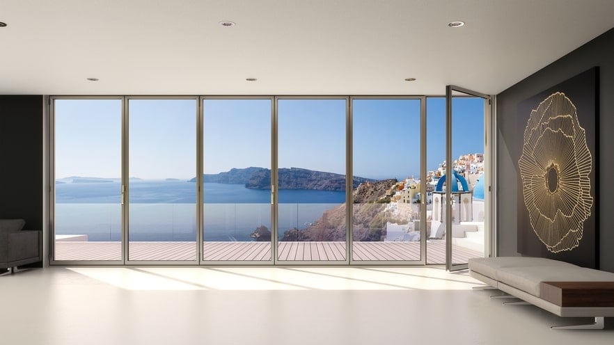 uși armonice din aluminiu MF65 la ieșire spre terasă cu panoramă