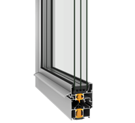 Frame section with triple glazing and high thermal insulation