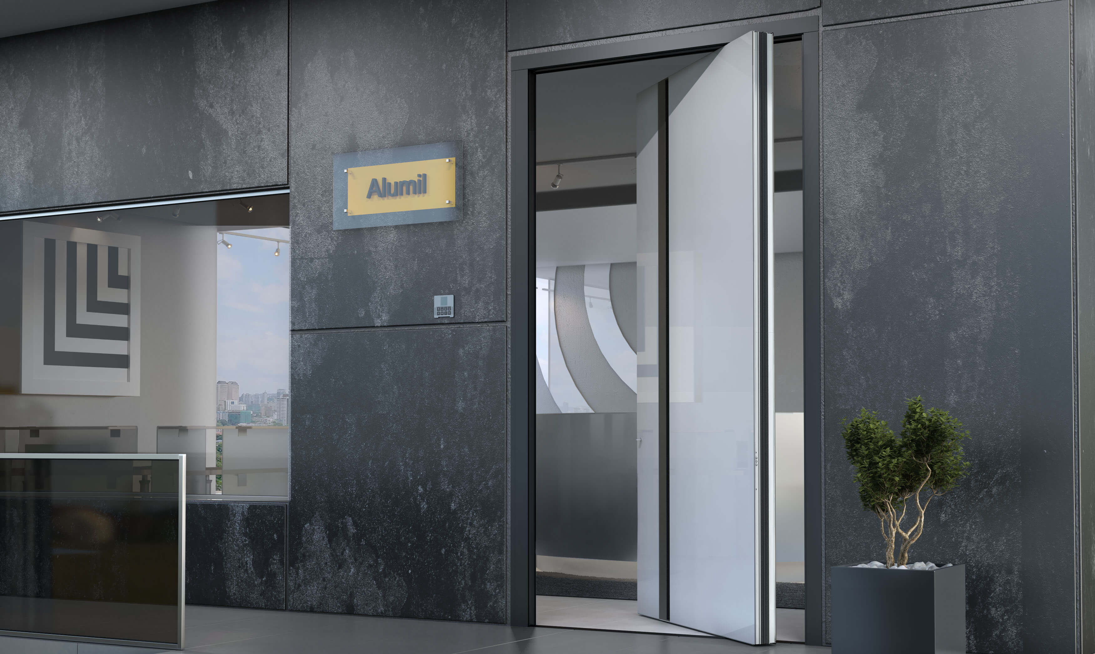 ușă pivotantă din aluminiu SD115 în clădire de birouri