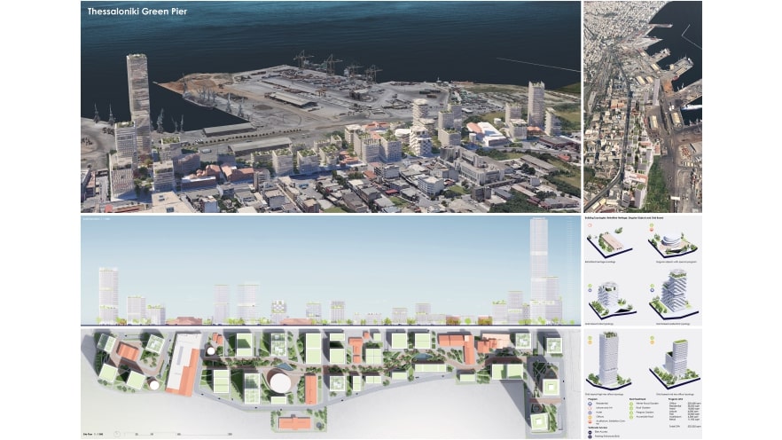 First plate of the third prize of ArXellence 2: Thessaloniki Green Pier, created by Mircea Mogan and Alexandra Virlan